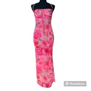 Women’s Pink Floral Halter Midi Dress US Size S